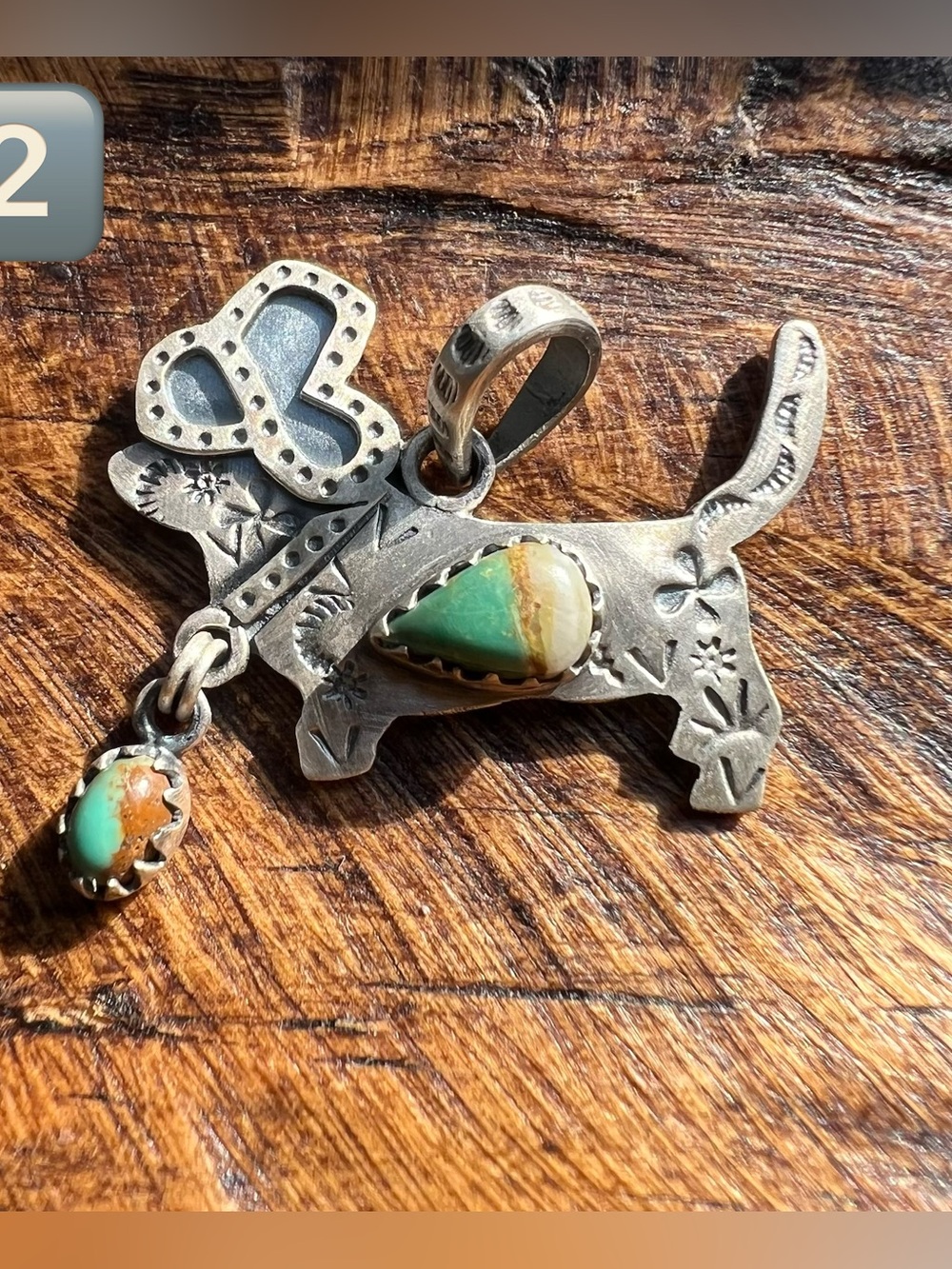 Sterling Silver Kingman Turquoise Dachshund Pendant